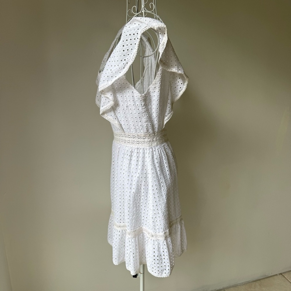 Alice + Olivia Remada White Eyelet Ruffle Cotton Mini Dress Sz 2 square neck - Picture 4 of 9